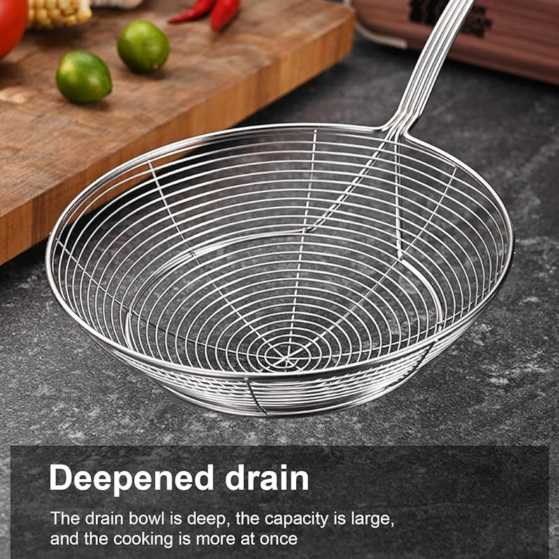 Medium Stainless Steel Skimmer Spoon With Wood Handle For Frying And Straining - Image 5