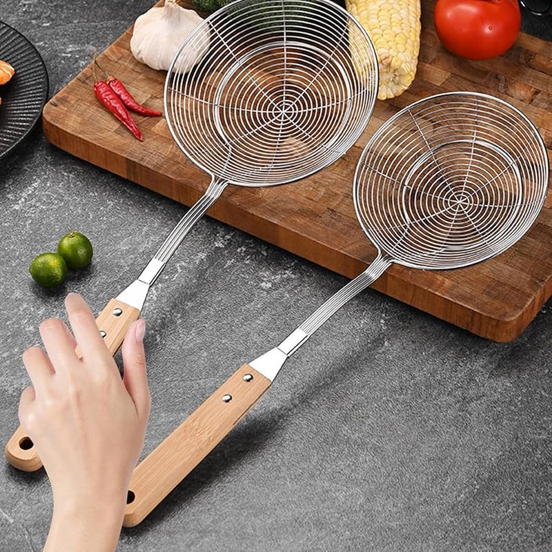 Medium Stainless Steel Skimmer Spoon With Wood Handle For Frying And Straining - Image 2