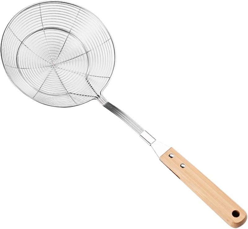 Medium Stainless Steel Skimmer Spoon With Wood Handle For Frying And Straining - Image 1