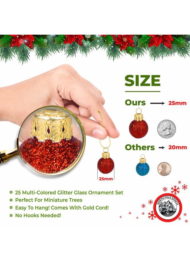 NorthPoleXpress 1 Inch Multicolor Mini Glitter Glass Ball Christmas Ornaments Set of 25 Balls | Miniature Christmas Tree Ornaments | Rustic Christmas Decorations | Mini Christmas Tree Decorations for Small Trees - Image 3