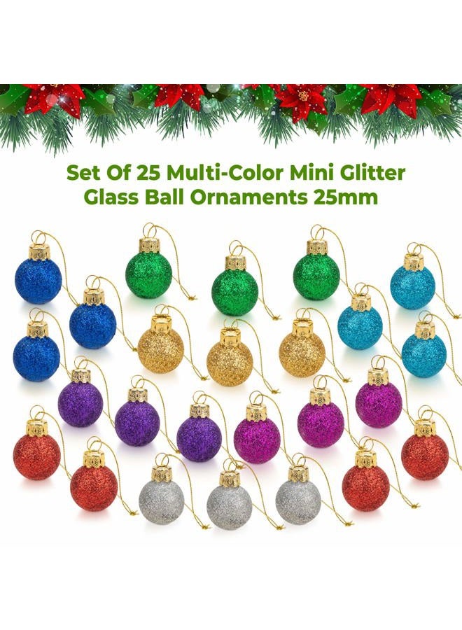 NorthPoleXpress 1 Inch Multicolor Mini Glitter Glass Ball Christmas Ornaments Set of 25 Balls | Miniature Christmas Tree Ornaments | Rustic Christmas Decorations | Mini Christmas Tree Decorations for Small Trees - Image 4