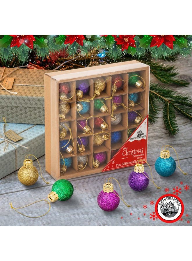 NorthPoleXpress 1 Inch Multicolor Mini Glitter Glass Ball Christmas Ornaments Set of 25 Balls | Miniature Christmas Tree Ornaments | Rustic Christmas Decorations | Mini Christmas Tree Decorations for Small Trees - Image 5