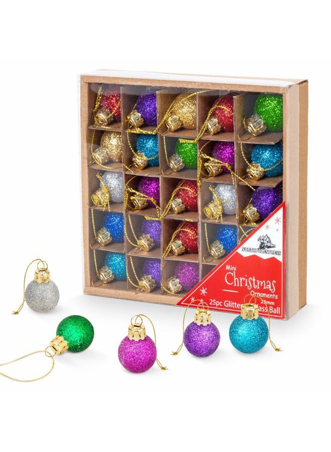 NorthPoleXpress 1 Inch Multicolor Mini Glitter Glass Ball Christmas Ornaments Set of 25 Balls | Miniature Christmas Tree Ornaments | Rustic Christmas Decorations | Mini Christmas Tree Decorations for Small Trees - Image 2