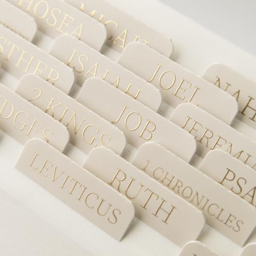 JIXZEN Bible Tabs for Women and Men, 75 Laminated Index Tabs with Embossed Gold Foil Lettering, Durable Neutral Bible Study Tabs for Easy Navigation, Bible Journaling Supplies - Image 1