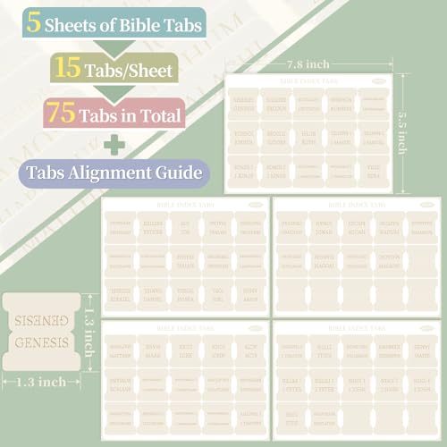 JIXZEN Bible Tabs for Women and Men, 75 Laminated Index Tabs with Embossed Gold Foil Lettering, Durable Neutral Bible Study Tabs for Easy Navigation, Bible Journaling Supplies - Image 3