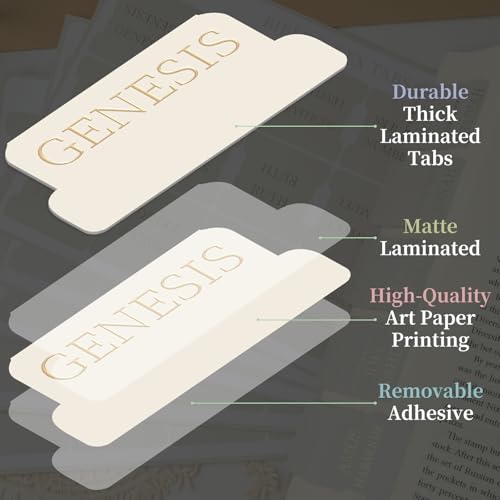 JIXZEN Bible Tabs for Women and Men, 75 Laminated Index Tabs with Embossed Gold Foil Lettering, Durable Neutral Bible Study Tabs for Easy Navigation, Bible Journaling Supplies - Image 2