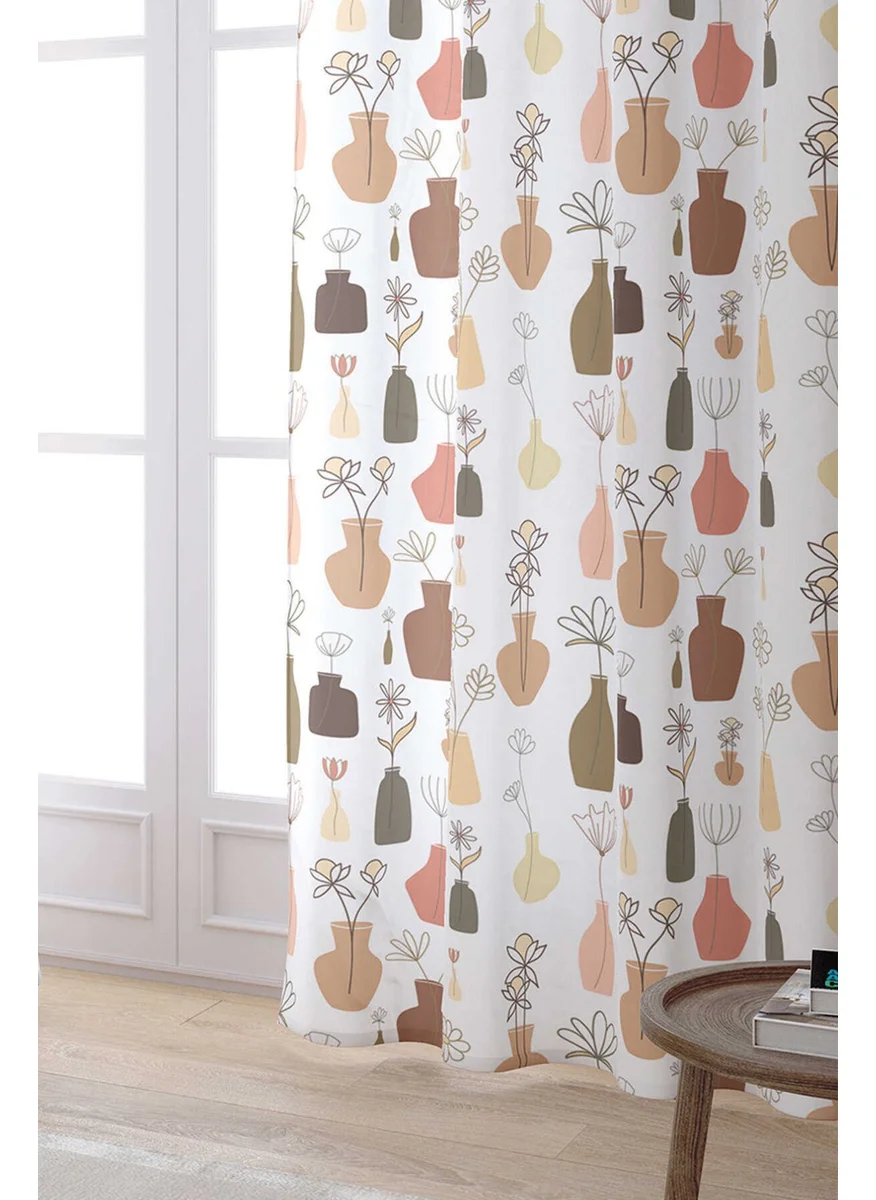 Cango Home White Multicolor Decorative Vase Patterned Digital Printed Curtain CGH619-PR