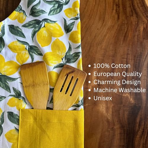 Oak & Lily 100% Cotton Chef Apron | Unisex | Large Front Pocket | Free Size | Machine Washable | European Quality | For Cooking, Baking & BBQ | Yellow Floral - Image 3