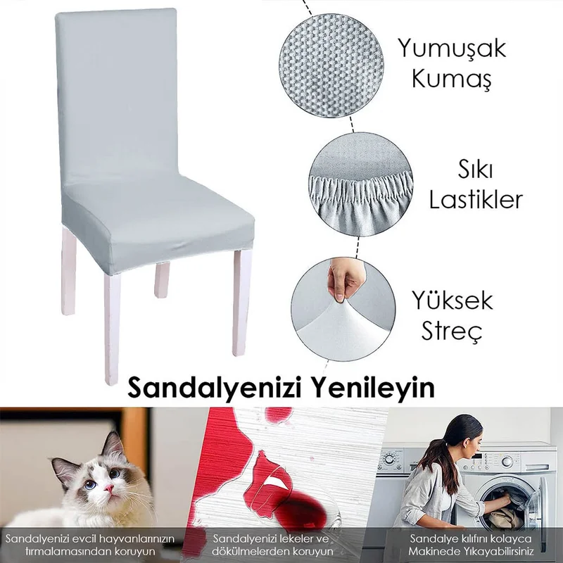 فايند Lycra Chair Cover Flexible Stretch Elastic Chair Cover Balpetek Chair Protector (4pcs) gray