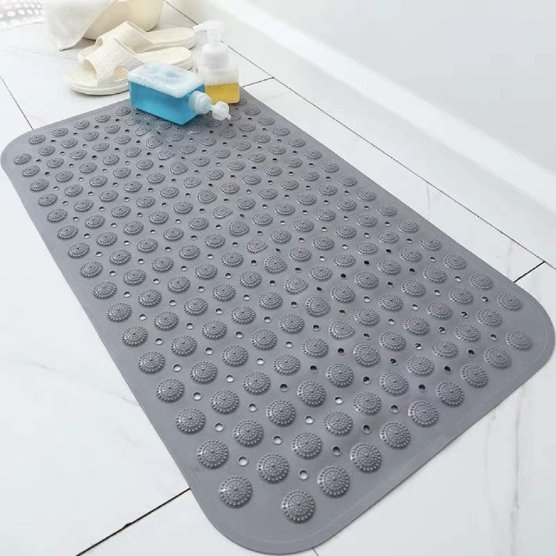 ToYooZe Anti Skid Mat for Bath and Bathroom Shower Mat Floor Bathroom Anti Slip Mat with Suction Cups Drain Holes 70x37cm Grey
