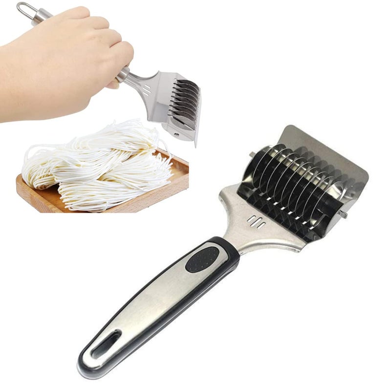 Skytail Spaghetti Cutter High Grade Silicone Grip Handle Stainless Steel Noodle Lattice Roller Docker Dough Cutter Pasta Spaghetti Maker for Kitchen Cooking Tools  - Image 1