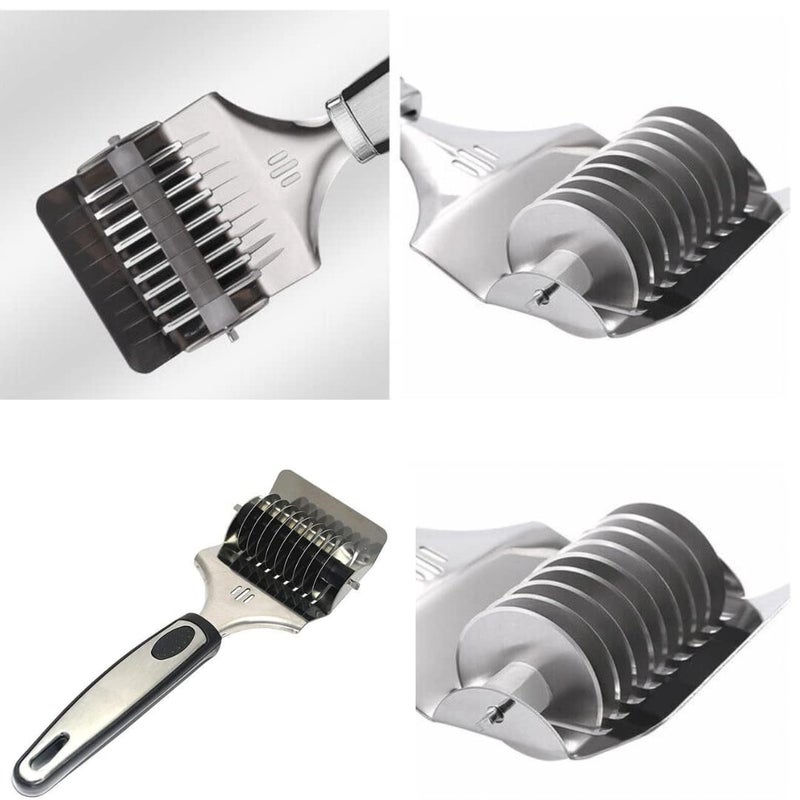 Skytail Spaghetti Cutter High Grade Silicone Grip Handle Stainless Steel Noodle Lattice Roller Docker Dough Cutter Pasta Spaghetti Maker for Kitchen Cooking Tools  - Image 3