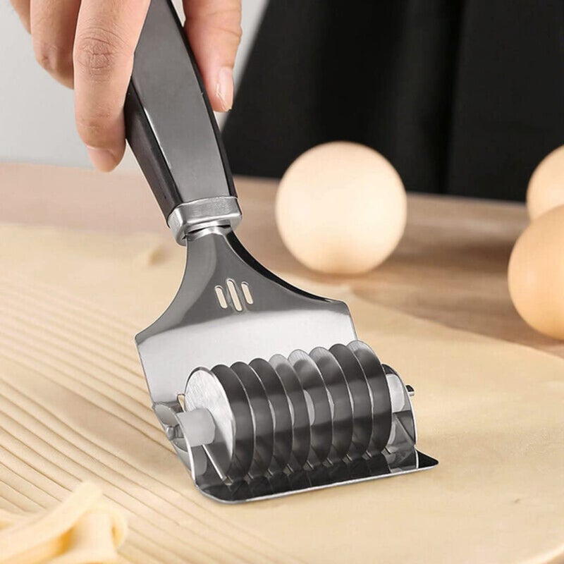 Skytail Spaghetti Cutter High Grade Silicone Grip Handle Stainless Steel Noodle Lattice Roller Docker Dough Cutter Pasta Spaghetti Maker for Kitchen Cooking Tools  - Image 2