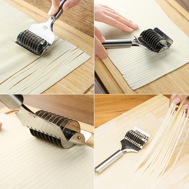 Skytail Spaghetti Cutter High Grade Silicone Grip Handle Stainless Steel Noodle Lattice Roller Docker Dough Cutter Pasta Spaghetti Maker for Kitchen Cooking Tools  - Image 4