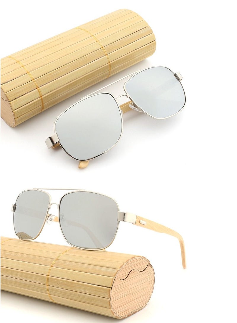 HDCRAFTER Metal Nose Bridge Square Full Frame Bamboo Foot Pilot Sunglasses - Image 1