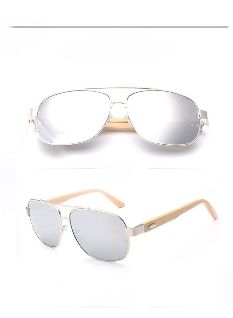 HDCRAFTER Metal Nose Bridge Square Full Frame Bamboo Foot Pilot Sunglasses - Image 2