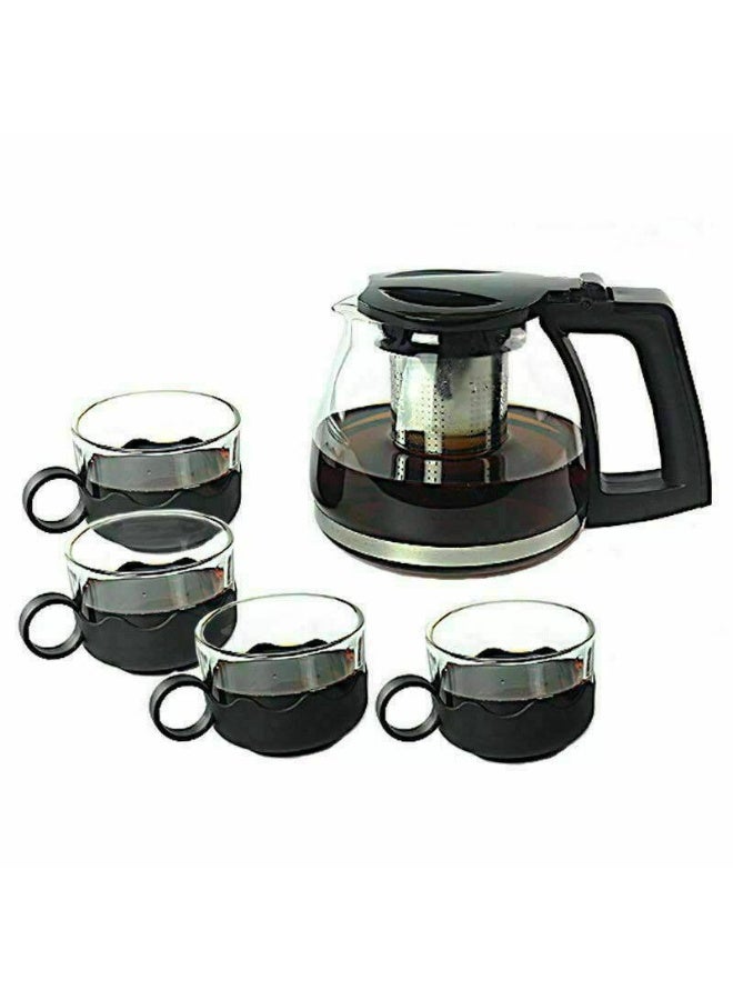 Pyrex jug with stainless steel strainer and 4 cups with handle - Image 1