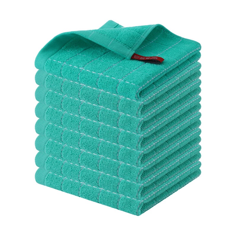 Homaxy Homaxy 100% Cotton Terry Kitchen Dish Cloths  Ultra Soft and Absorbent Dish Towels for Kitchen  Suitable for Drying and Washing Dishes  8 Pack  12 x 12 Inches  Turquoise  - Image 1