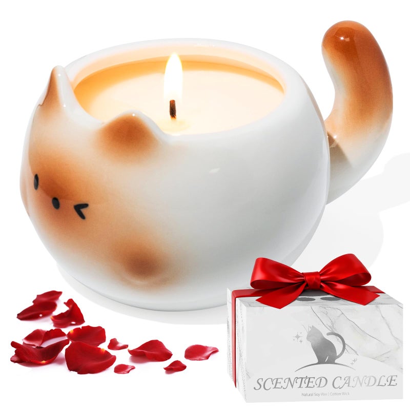 ATOMAKER Scented Candle, Candles Gifts for Women 17oz Rose Scented Jar Candle, Cat Shaped Aromatherapy for Home Decor, Room Freshener, Home Fragrance, Holiday Gifts for Women, Friends, Valentine - Image 1