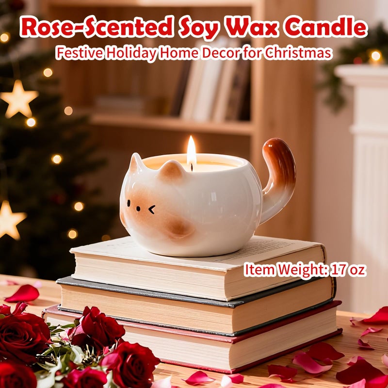 ATOMAKER Scented Candle, Candles Gifts for Women 17oz Rose Scented Jar Candle, Cat Shaped Aromatherapy for Home Decor, Room Freshener, Home Fragrance, Holiday Gifts for Women, Friends, Valentine - Image 2