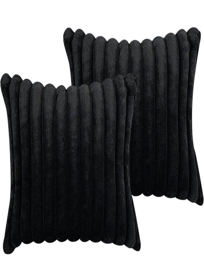 COTEY طقم أغطية وسائد زينة مقاس 18x18 بوصة (قطعتان)، أغطية من الفرو الصناعي المزخرف للسرير، غطاء وسادة ناعم ورقيق للأريكة مع ظهر مخملي لغرفة المعيشة، لمسة ديكور منزلي محايدة للأريكة - أسود - Image 1