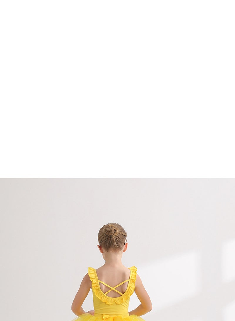 Loquat Children's Dance Dress Training Dress Pure Cotton Ballet Dancing Dress For Children Yellow  - Image 3