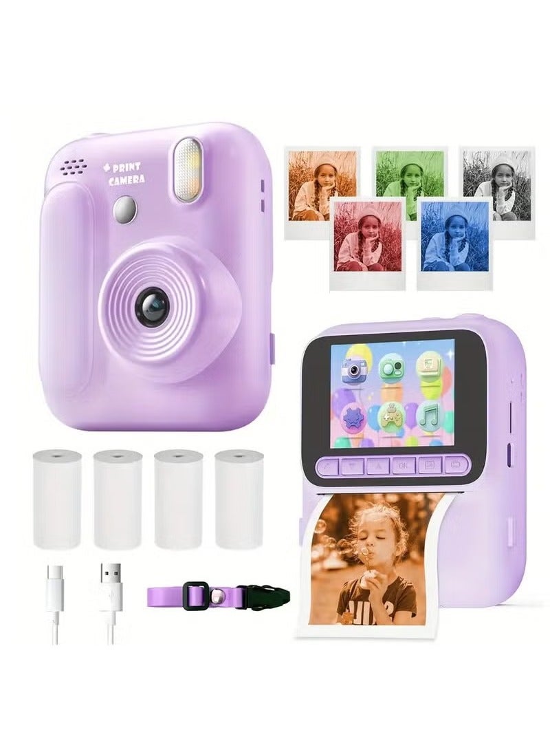 BlueFire Kids Instant Print Camera with 4800W HD Photos, 1080p Full HD Video, 2.4" IPS Display, Ink-Free Thermal Printing, Built-in Games & MP3 Player, USB-C Rechargeable 3H Battery, Supports 128GB – Fun Creative Digital Camera Gift for Boys & Girls with Paper Rolls Included - Image 1