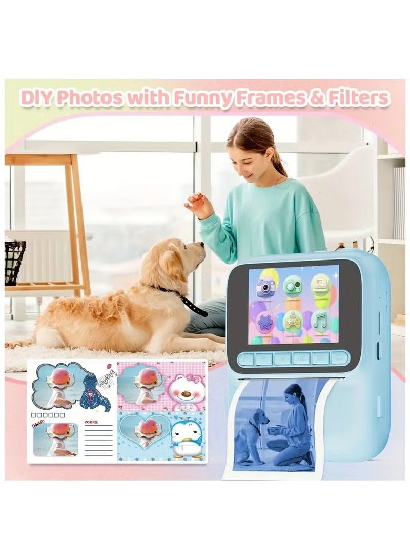 BlueFire Kids Instant Print Camera with 4800W HD Photos, 1080p Full HD Video, 2.4" IPS Display, Ink-Free Thermal Printing, Built-in Games & MP3 Player, USB-C Rechargeable 3H Battery, Supports 128GB – Fun Creative Digital Camera Gift for Boys & Girls with Paper Rolls Included - Image 2