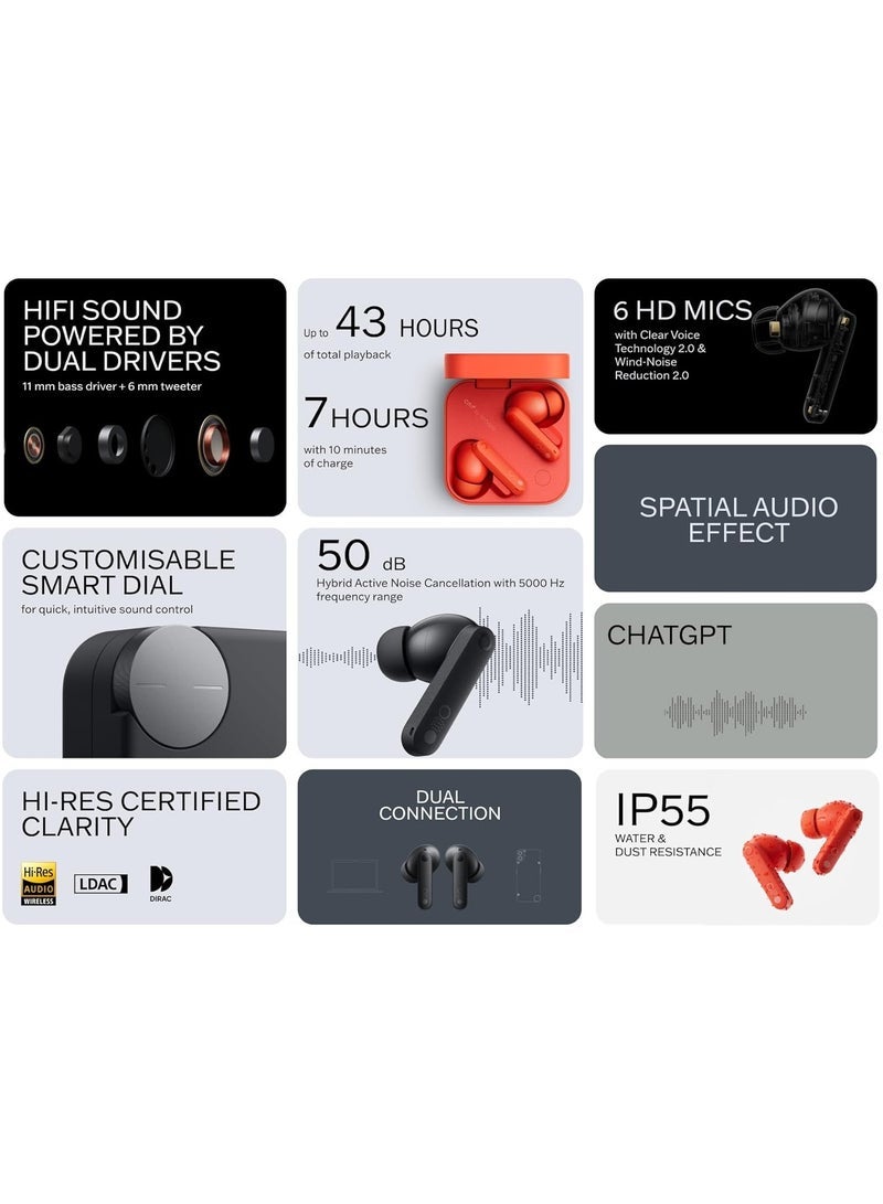 cmf Buds Pro 2,Integrated, True Wireless With Clear Voice Technology 2.0, 50 dB Smart Active Noise Cancellation, Spatial Audio Effect, Middle East Version black - Image 5