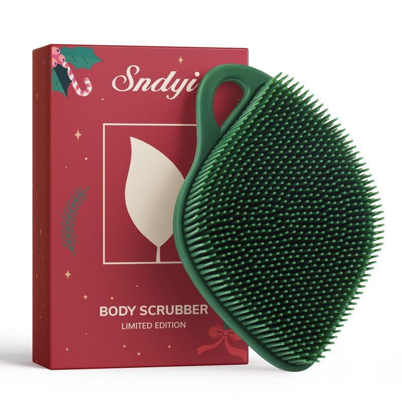 Sndyi Silicone Body Scrubber, Leaf-Shaped Shower Brush for Gentle Cleanse & Exfoliation, Soft Silicone Loofah Body Brush for Sensitive Skin, Romantic Gift for Her/Him, Evergreen - Image 1