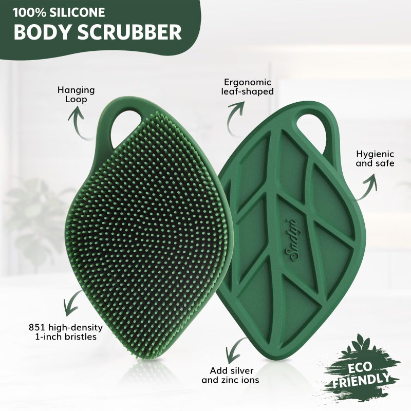 Sndyi Silicone Body Scrubber, Leaf-Shaped Shower Brush for Gentle Cleanse & Exfoliation, Soft Silicone Loofah Body Brush for Sensitive Skin, Romantic Gift for Her/Him, Evergreen - Image 2