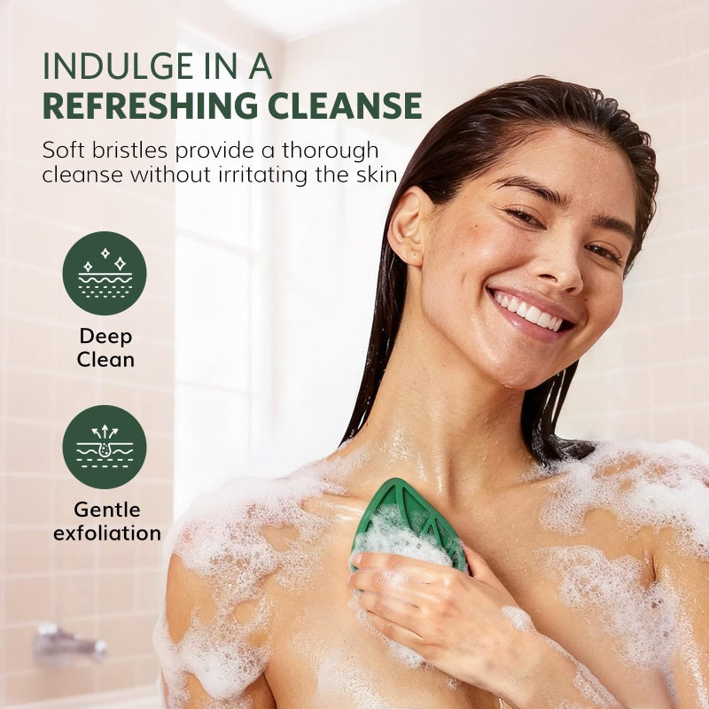 Sndyi Silicone Body Scrubber, Leaf-Shaped Shower Brush for Gentle Cleanse & Exfoliation, Soft Silicone Loofah Body Brush for Sensitive Skin, Romantic Gift for Her/Him, Evergreen - Image 3