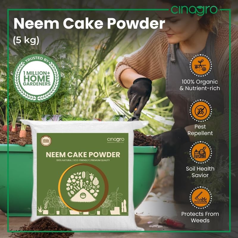 Cinagro Neem Cake Powder (5 Kg) 100% Organic, Biodegradable Soil Enhancer for Healthy Plants, Rich in Nitrogen, Phosphorus & Potassium, Natural Pest Repellent, Improves Soil Texture & Boosts Growth - Image 2