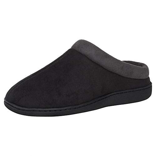 Hanes Men's Memory Foam Indoor/Outdoor Microsuede Clog Slipper Shoe, Black, Small - Image 1