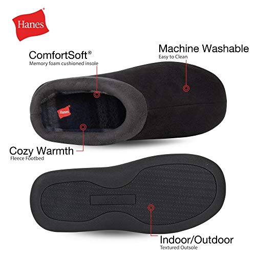 Hanes Men's Memory Foam Indoor/Outdoor Microsuede Clog Slipper Shoe, Black, Small - Image 3