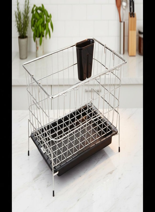 ZINBELL Stainless Steel Dish Drainer Rack with Cutlery Holder and Drain Tray, Kitchen Utensil Drying Stand with Drip Tray, Bartan/Dish Drying Rack, Chrome Finish, Durable and Rust-Free (Silver) - Image 2