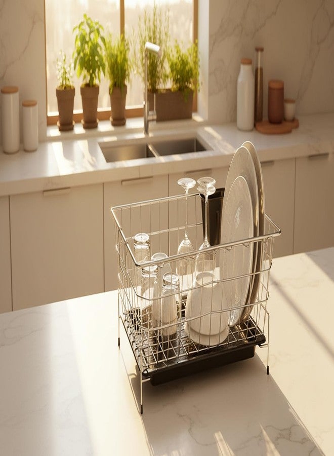 ZINBELL Stainless Steel Dish Drainer Rack with Cutlery Holder and Drain Tray, Kitchen Utensil Drying Stand with Drip Tray, Bartan/Dish Drying Rack, Chrome Finish, Durable and Rust-Free (Silver) - Image 3