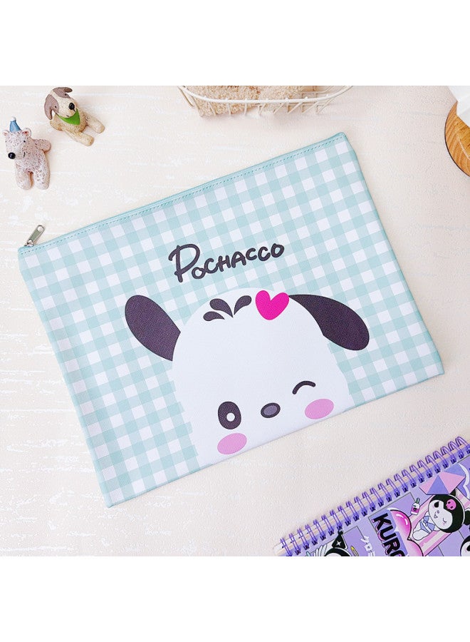 Cartoon Double Zipper Plaid File Bag Student Tutorial Bag Kuli Handbag Pu Leather Storage Bag