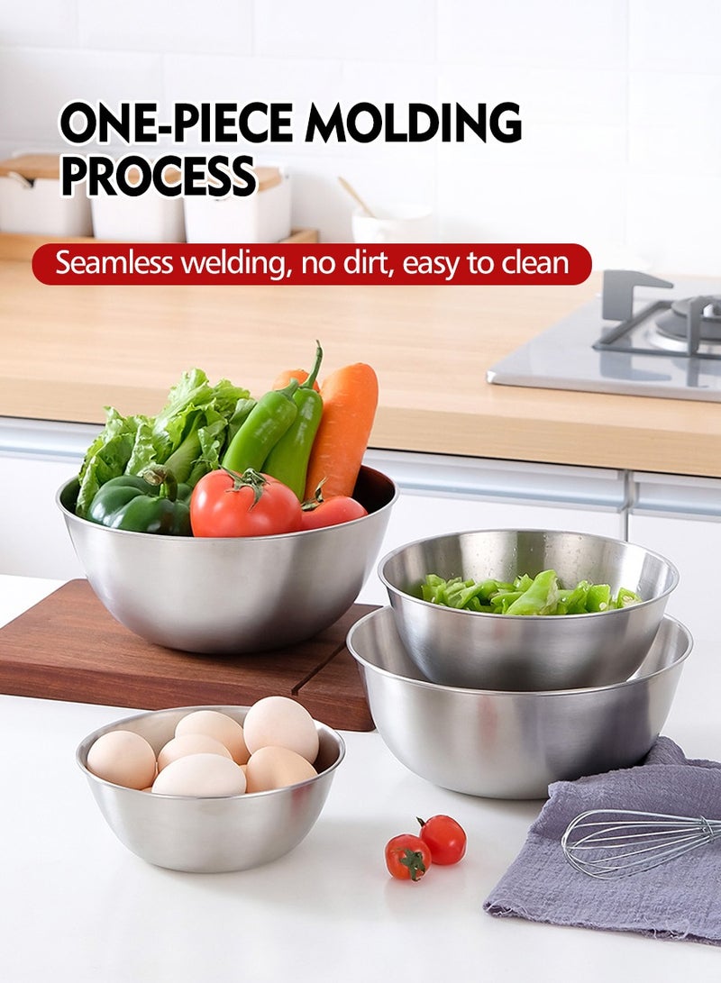 بيروي طقم وعاء خلط 4 قطع من الفولاذ المقاوم للصدأ، طقم وعاء السلطة، تصميم سهل الإمساك به وثابت. يتميز طقم وعاء الخلط بوظائف متعددة وسهل التنظيف، مما يجعله مناسبًا جدًا للطهي والخبز - Image 4