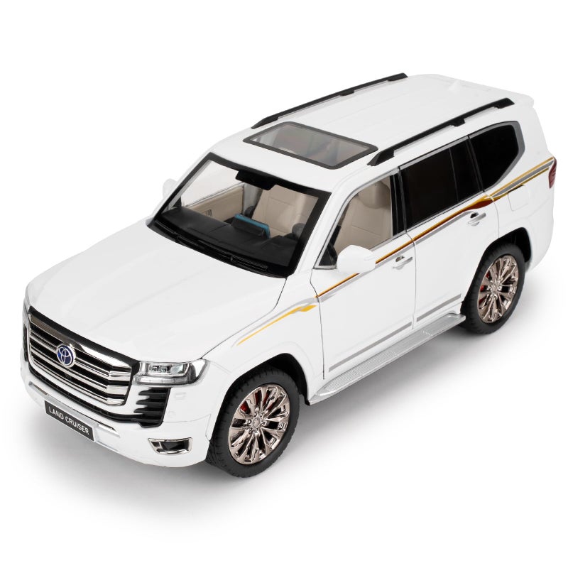 LOVEPOSELY Compatible for 118 Scale Collectible Landcruiser LC300 Diecast Model Car Zinc Alloy Pull Back Toy Car Vehicle with Lights and Sounds for Decoration Adult Boys GirlsWhite - Image 3