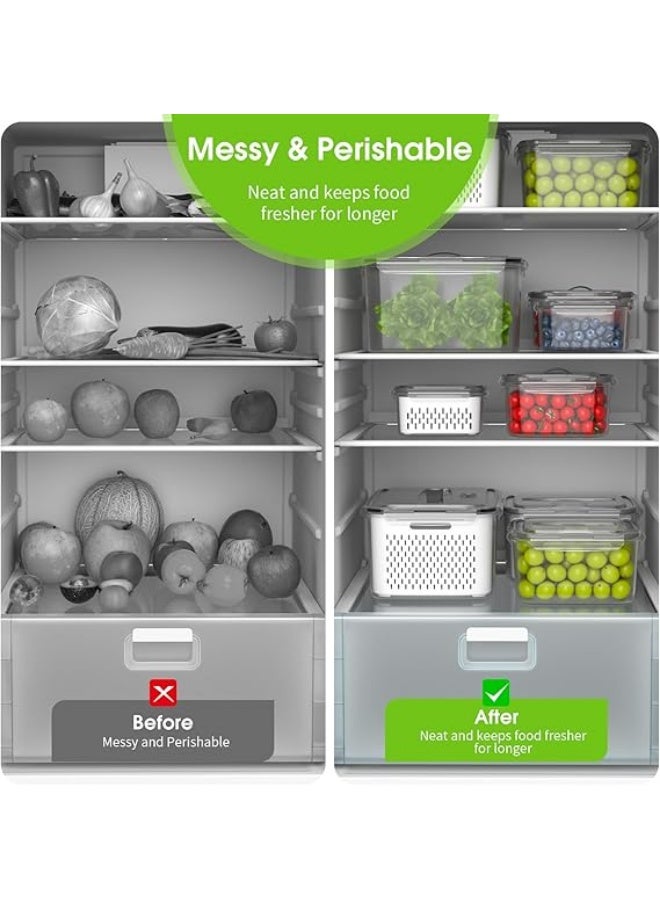 كيتشينو مجموعة حاويات تخزين الطعام في الثلاجة مع اغطية ومصفاة من البلاستيك لحفظ المنتجات الطازجة والخضروات والفواكه واللحوم، حافظات بلاستيكية خالية من BPA - Image 3