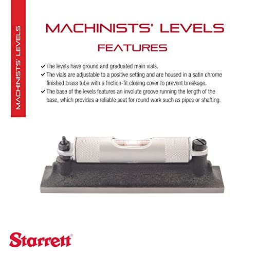 Starrett Machinists' Level with Ground and Graduated Main Vial - Ideal for Machine Shop and Tool Room Use - 4" Length, Without Case and Cross Test Vial - 98-4 - Image 2