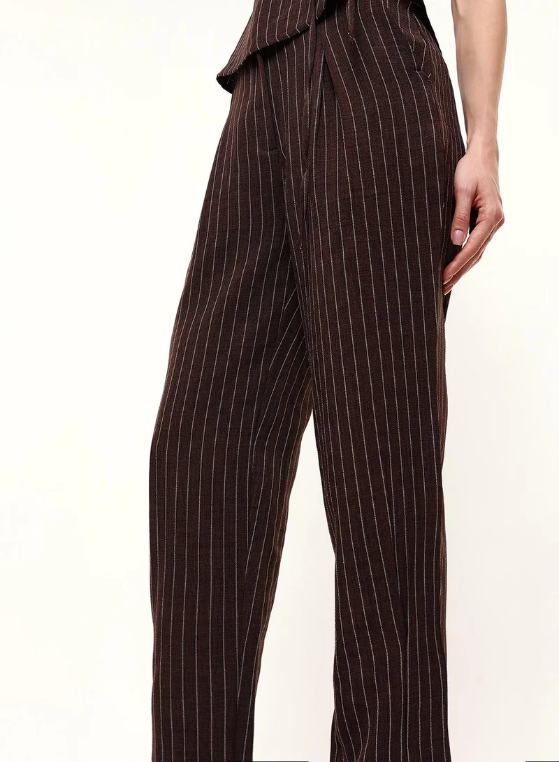 Dennis Lingo  Dark Brown Poly Striped Ankle Length Chinos Straight Fit Trouser For Women for Women | Best Price UAE
