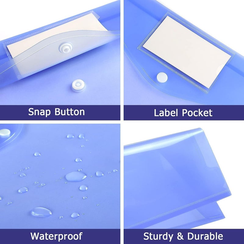 Elvyagod 6 Pack Clear Document Folders Plastic Envelopes Poly Envelopes File with Label Pocket and Snap Button for Home Work Office Organization, Letter Size/A4 Size, 6 Colors - Image 4