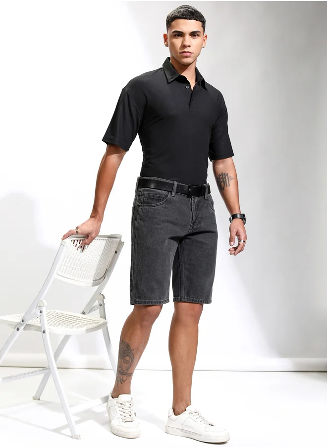 هاي لاندر Solid Polo Neck Relaxed Fit T-Shirt
