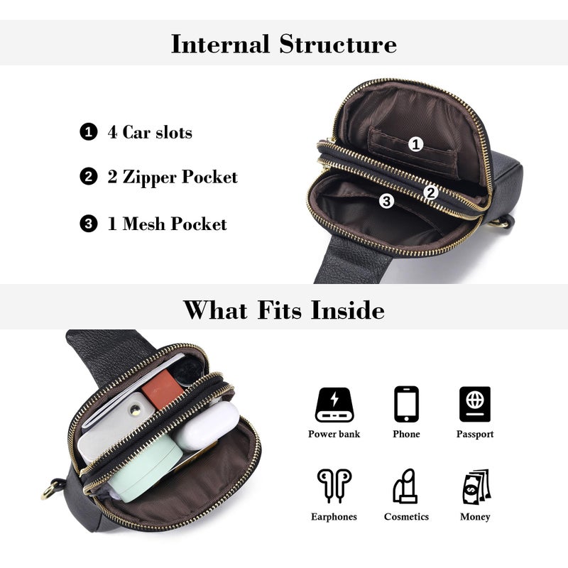 INICAT Small Sling Bag for Women Everyday & Travel Crossbody Bags Lightweight Cross Body Purses Vegan Leather(Black) - Image 5