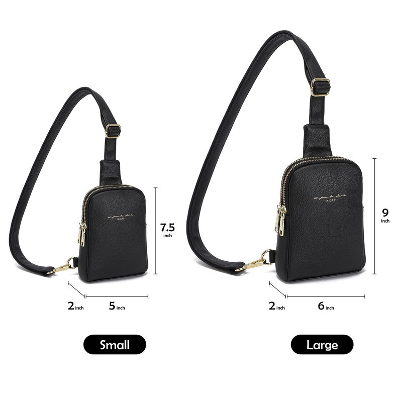 INICAT Small Sling Bag for Women Everyday & Travel Crossbody Bags Lightweight Cross Body Purses Vegan Leather(Black) - Image 4