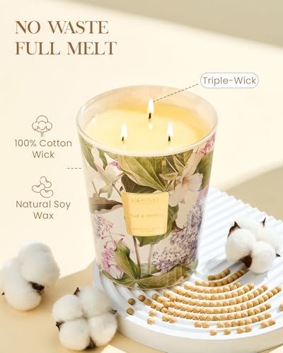 M&SENSE 3 Wick Soy Candles for Home Scented, Pear & Fressia Scented Aromatherapy Candle for Stress Relief, 35oz 150 Hour Burn Time, Long Lasting Highly Scented Candle Gift - Image 3