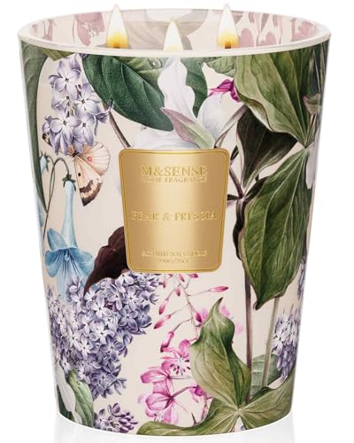 M&SENSE 3 Wick Soy Candles for Home Scented, Pear & Fressia Scented Aromatherapy Candle for Stress Relief, 35oz 150 Hour Burn Time, Long Lasting Highly Scented Candle Gift - Image 1