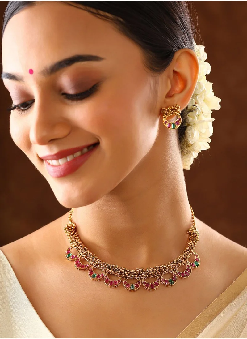 Priyaasi Plated Stone Studded  Beaded Necklace and Earrings